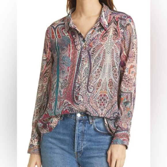 BA & SH | Women’s Blake Paisley Print Long Sleeve Blouse Lady Shirt Button Down - Picture 2 of 13